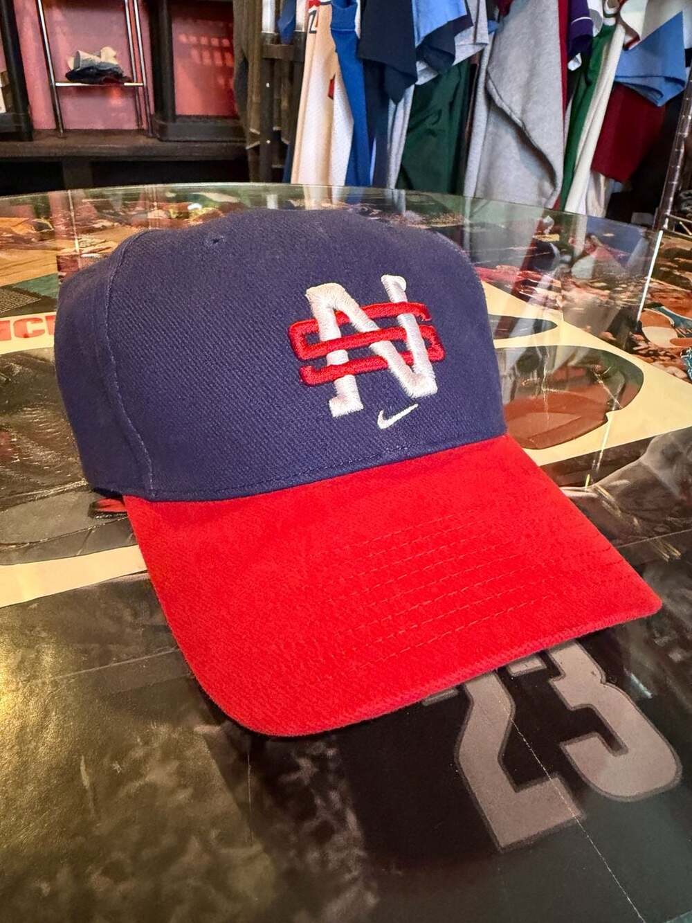 Vintage 90s Nike Sports Hat Cap Navy Red Adjustable One Size Fits All